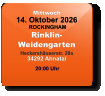 Mittwoch 14. Oktober 2026 ROCKINGHAMRinklin-WeidengartenHeckershäuserstr. 28a34292 Ahnatal  20:00 Uhr